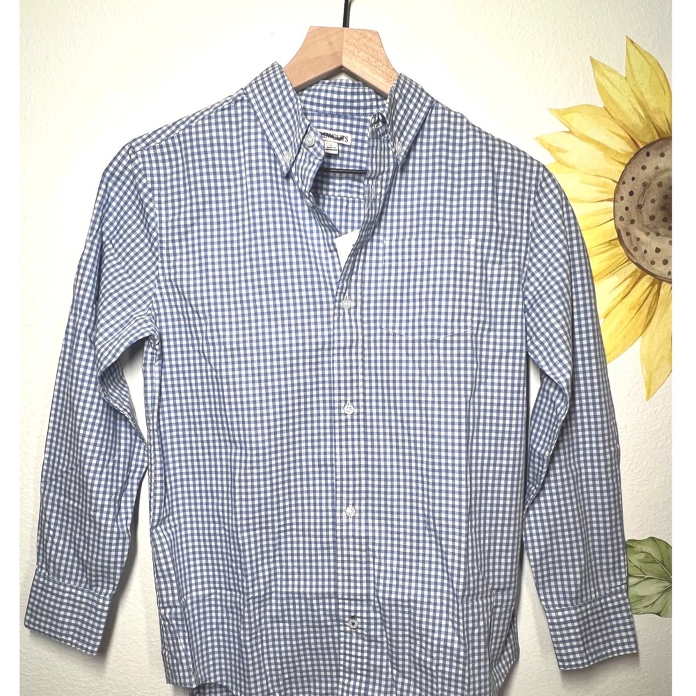 Crewcuts Boys Blue White‎ Gingham Long Sleeve Button Down Shirt Size 12  NEW